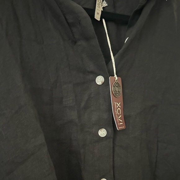 NWT XCVI Long-Sleeve Button Linen Blouse- Dark Grey/Black Size Medium - Picture 3 of 7